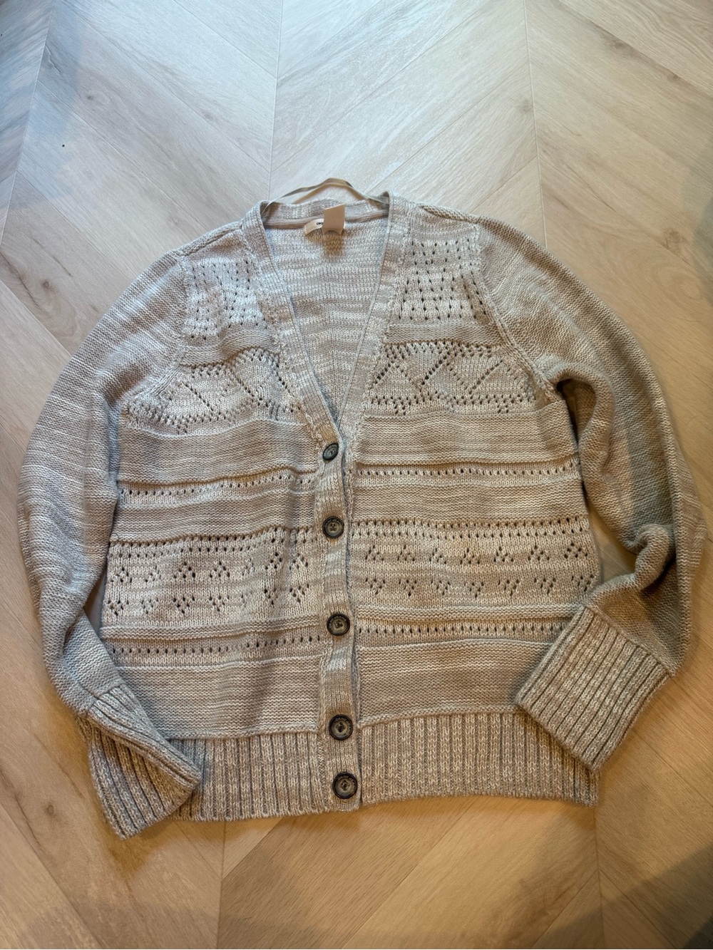 Dkny Neutral Open-Knit Button Front Cardigan